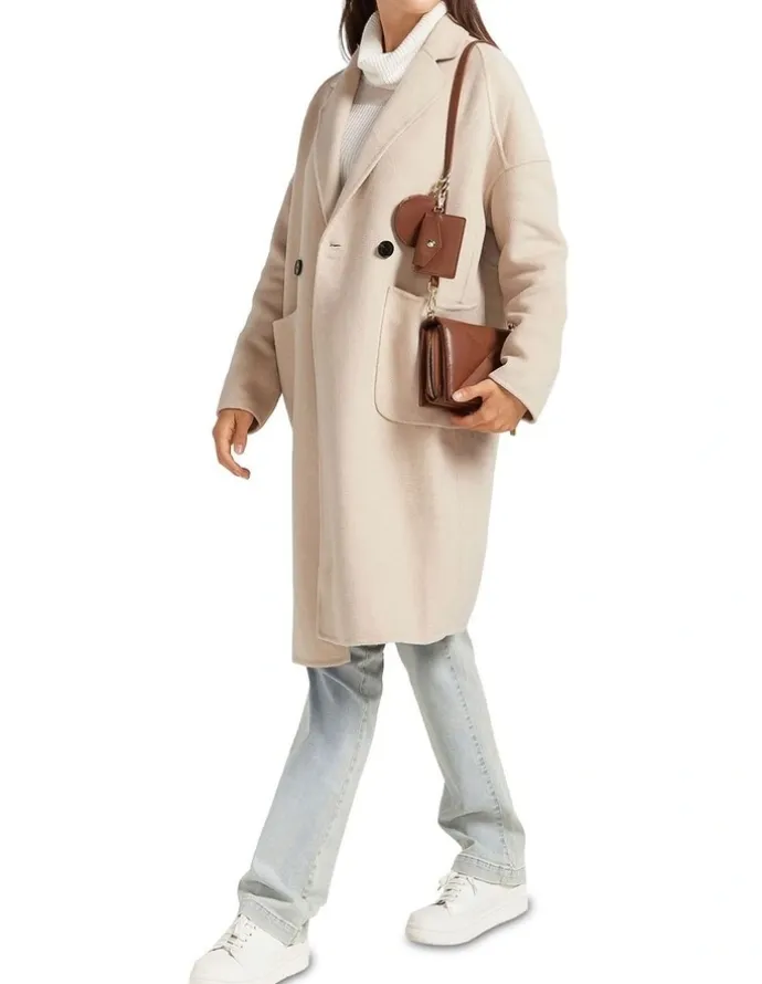 Belle & Bloom Publisher Double-Breasted Wool Blend Coat in Beige