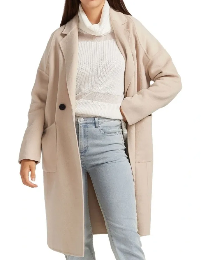 Belle & Bloom Publisher Double-Breasted Wool Blend Coat in Beige