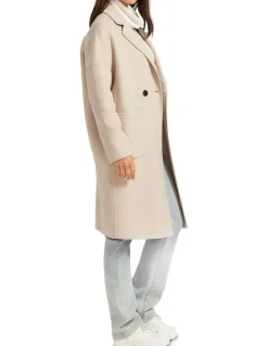 Belle & Bloom Publisher Double-Breasted Wool Blend Coat in Beige