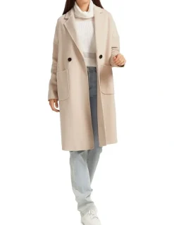 Belle & Bloom Publisher Double-Breasted Wool Blend Coat in Beige