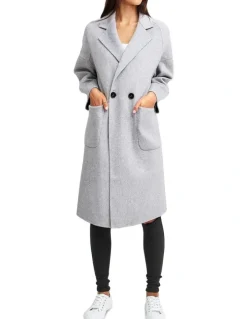 Belle & Bloom Publisher Grey Marl Double-Breasted Wool Blend Coat