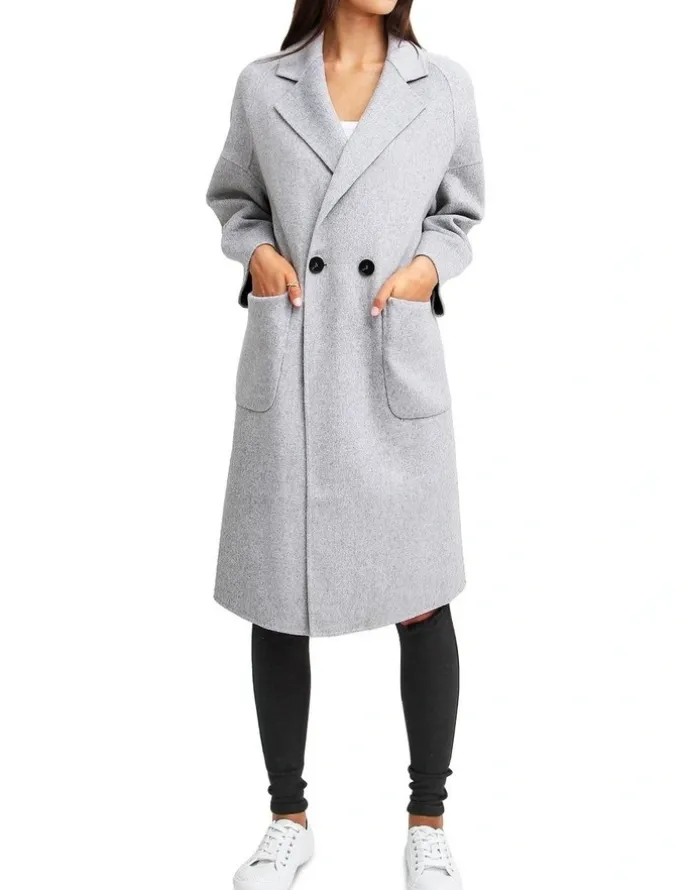 Belle & Bloom Publisher Grey Marl Double-Breasted Wool Blend Coat
