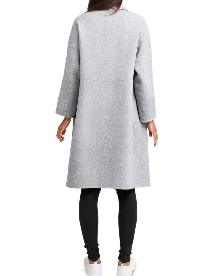 Belle & Bloom Publisher Grey Marl Double-Breasted Wool Blend Coat