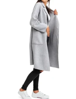 Belle & Bloom Publisher Grey Marl Double-Breasted Wool Blend Coat