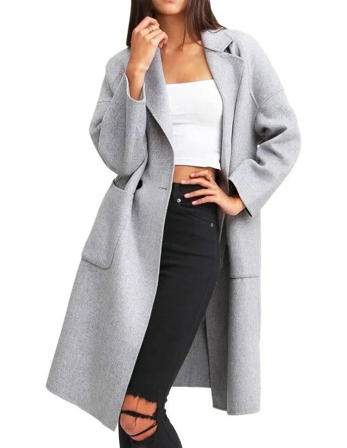 Belle & Bloom Publisher Grey Marl Double-Breasted Wool Blend Coat
