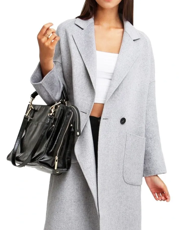 Belle & Bloom Publisher Grey Marl Double-Breasted Wool Blend Coat