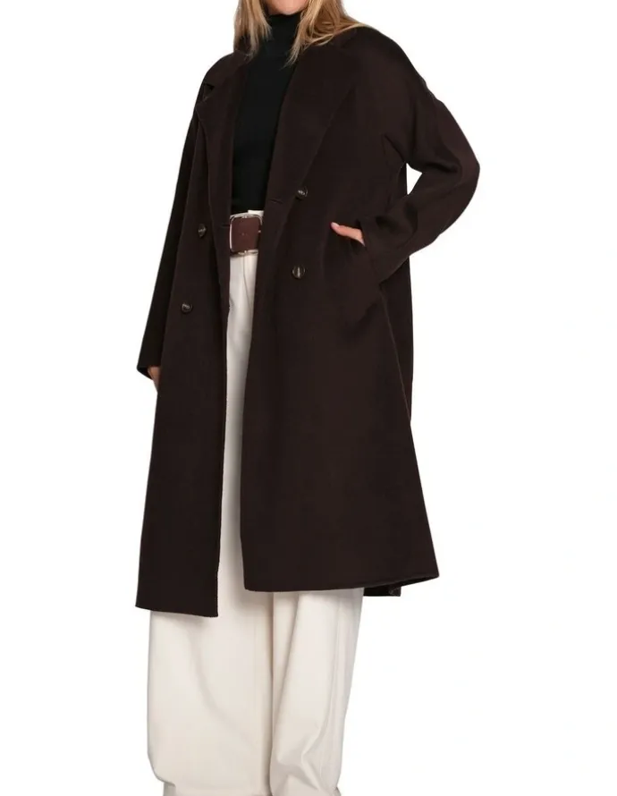 Belle & Bloom Real Love Classic Double Breasted Coat in Chocolate