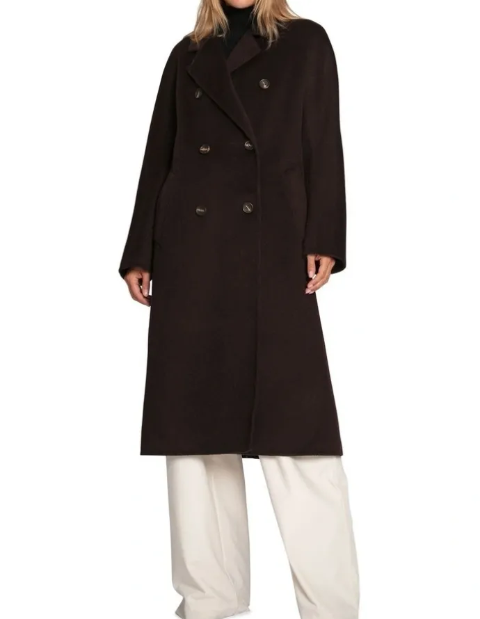 Belle & Bloom Real Love Classic Double Breasted Coat in Chocolate