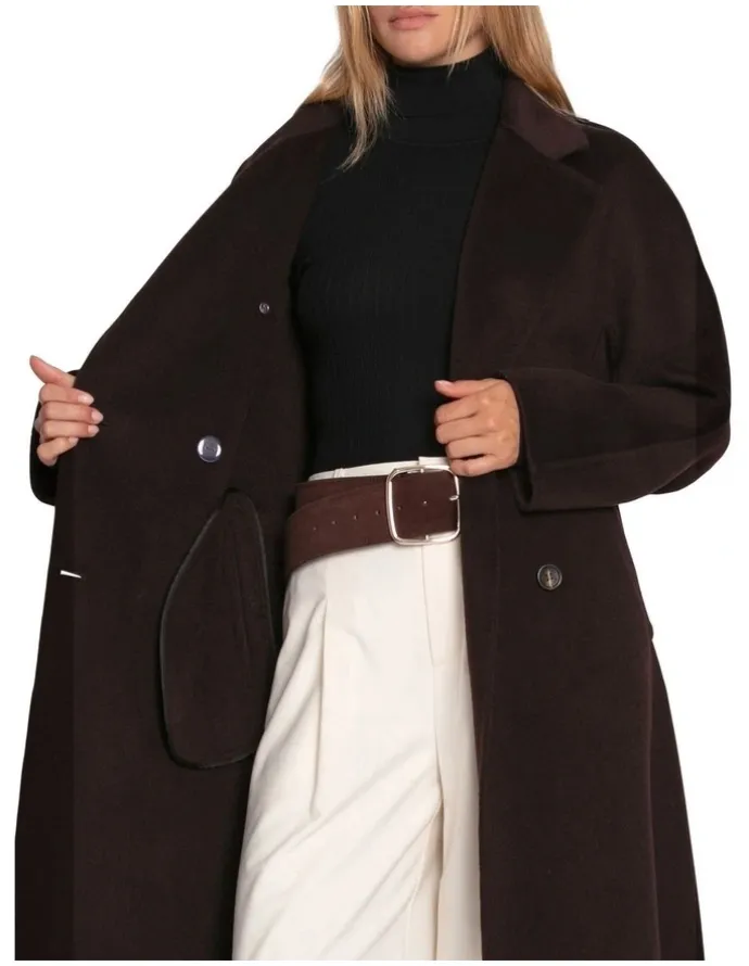 Belle & Bloom Real Love Classic Double Breasted Coat in Chocolate