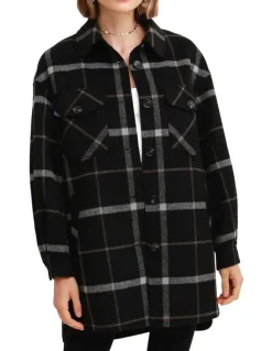 Belle & Bloom River's Edge Plaid Shacket Nearly Black