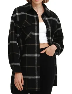 Belle & Bloom River's Edge Plaid Shacket Nearly Black