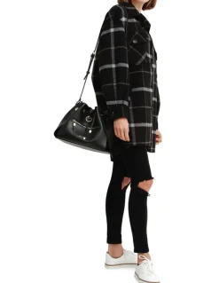 Belle & Bloom River's Edge Plaid Shacket Nearly Black