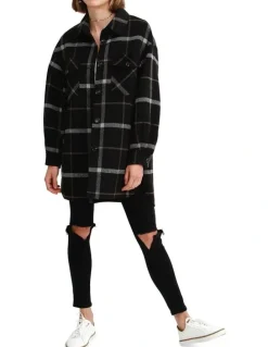 Belle & Bloom River's Edge Plaid Shacket Nearly Black