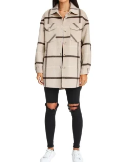 Belle & Bloom River's Edge Plaid Shacket in Beige