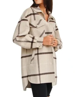 Belle & Bloom River's Edge Plaid Shacket in Beige