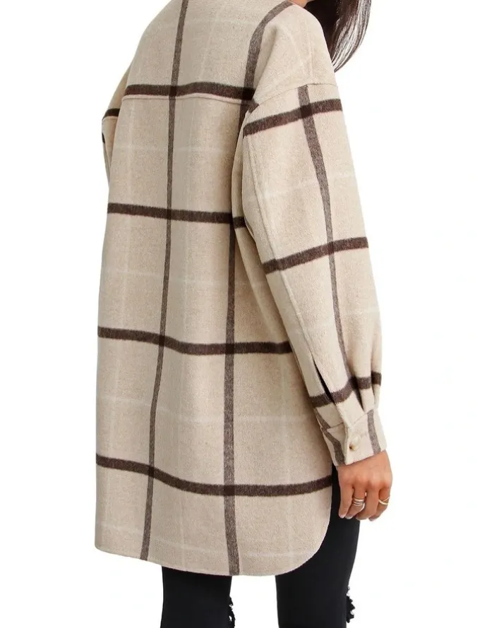 Belle & Bloom River's Edge Plaid Shacket in Beige