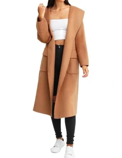 Belle & Bloom Runaway Wool Dark Camel Robe Coat
