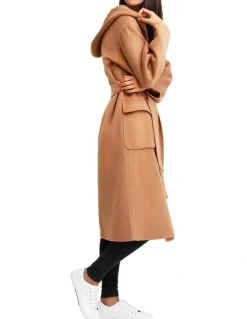 Belle & Bloom Runaway Wool Dark Camel Robe Coat