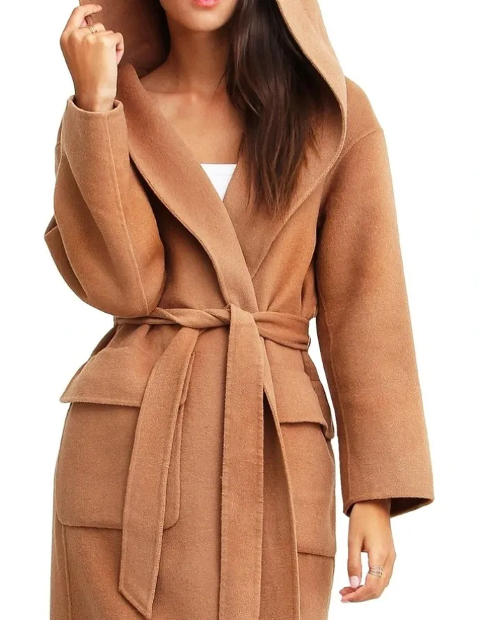 Belle & Bloom Runaway Wool Dark Camel Robe Coat