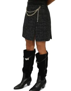 Belle & Bloom Set Me Free Tweed Skirt in Black
