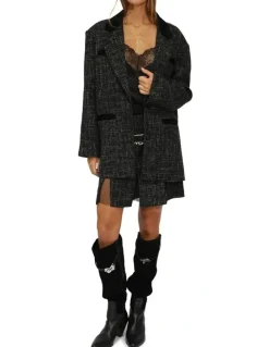 Belle & Bloom Set Me Free Tweed Skirt in Black