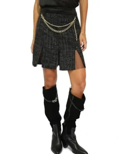 Belle & Bloom Set Me Free Tweed Skirt in Black