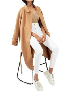 Belle & Bloom Shore To Shore Belted Wool Coat in Camel