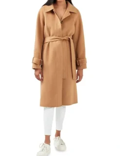 Belle & Bloom Shore To Shore Belted Wool Coat in Camel