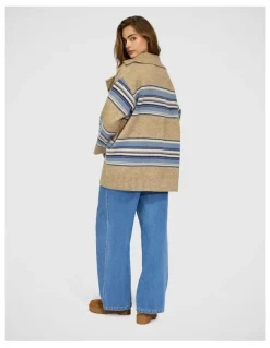 Belle & Bloom So Many Likes Oversized Knitted Cardi Coat in Grey and Blue Stripe