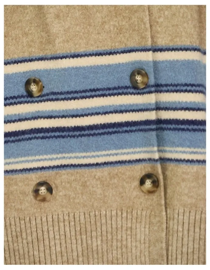 Belle & Bloom So Many Likes Oversized Knitted Cardi Coat in Grey and Blue Stripe