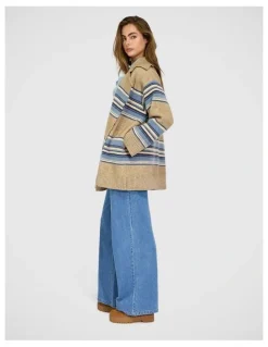 Belle & Bloom So Many Likes Oversized Knitted Cardi Coat in Grey and Blue Stripe