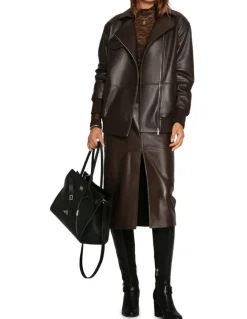 Belle & Bloom Understated Leather Pencil Skirt in Chocolate