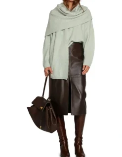 Belle & Bloom Understated Leather Pencil Skirt in Chocolate
