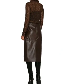 Belle & Bloom Understated Leather Pencil Skirt in Chocolate