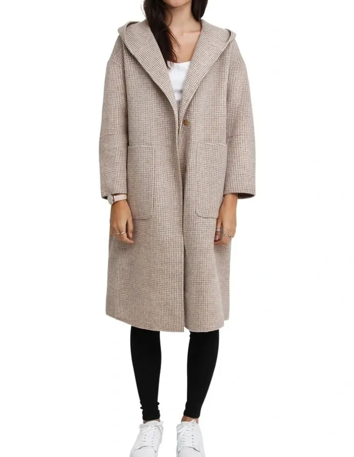 Belle & Bloom Walk This Way Wool Blend Beige Oversized Coat