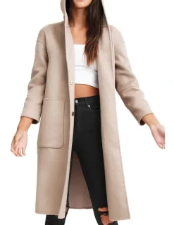 Belle & Bloom Walk This Way Sand Wool Blend Oversized Coat