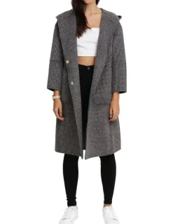 Belle & Bloom Walk This Way Wool Blend Black/White Oversized Coat