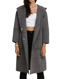 Belle & Bloom Walk This Way Wool Blend Black/White Oversized Coat