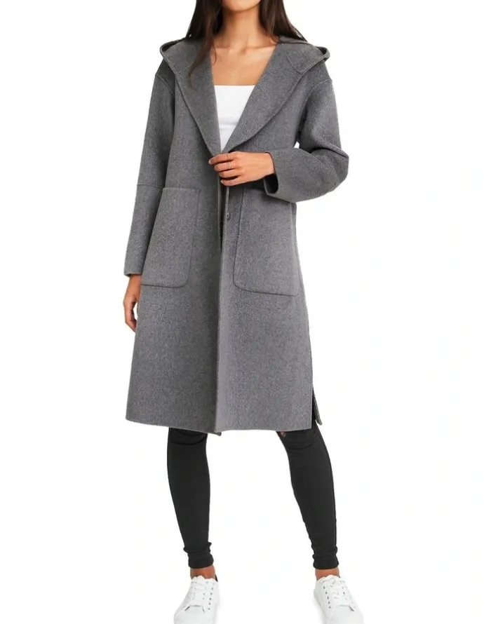 Belle & Bloom Walk This Way Wool Blend Oversized Coat in Dark Grey
