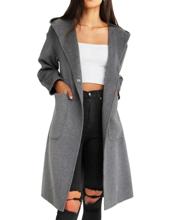 Belle & Bloom Walk This Way Wool Blend Oversized Coat in Dark Grey