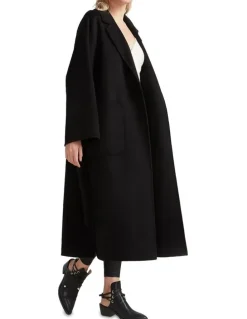 Belle & Bloom Wide Awake Split Hem Overcoat in Black
