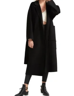 Belle & Bloom Wide Awake Split Hem Overcoat in Black