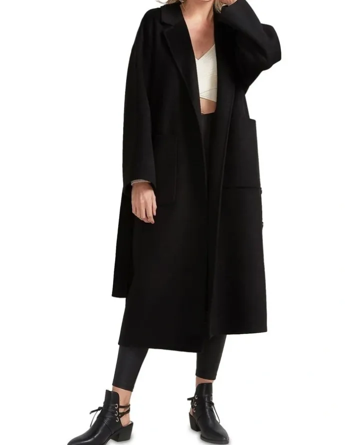 Belle & Bloom Wide Awake Split Hem Overcoat in Black