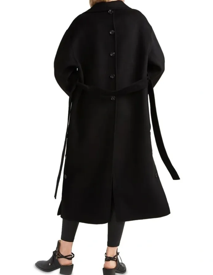 Belle & Bloom Wide Awake Split Hem Overcoat in Black