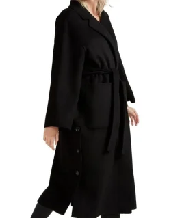 Belle & Bloom Wide Awake Split Hem Overcoat in Black