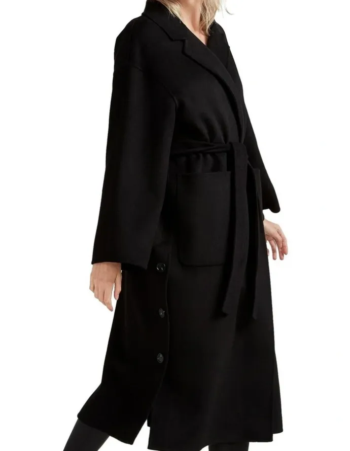 Belle & Bloom Wide Awake Split Hem Overcoat in Black