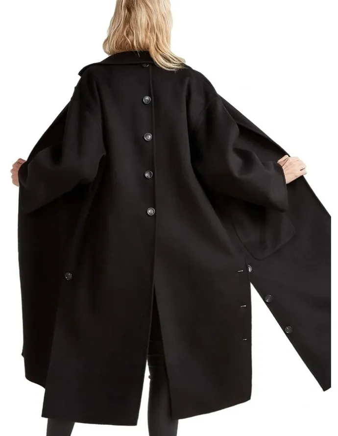 Belle & Bloom Wide Awake Split Hem Overcoat in Black