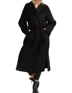 Belle & Bloom Wide Awake Split Hem Overcoat in Black