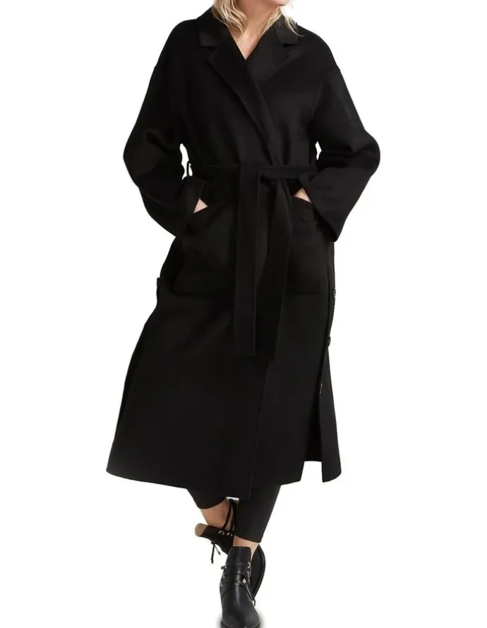 Belle & Bloom Wide Awake Split Hem Overcoat in Black