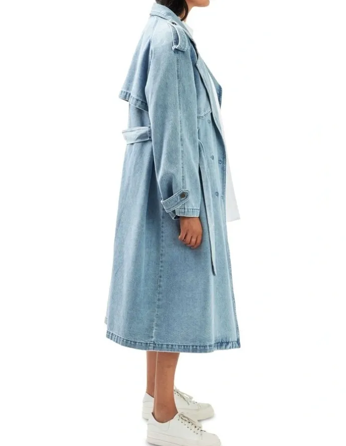 Belle & Bloom Wild Skies Denim Trench in Stonewash